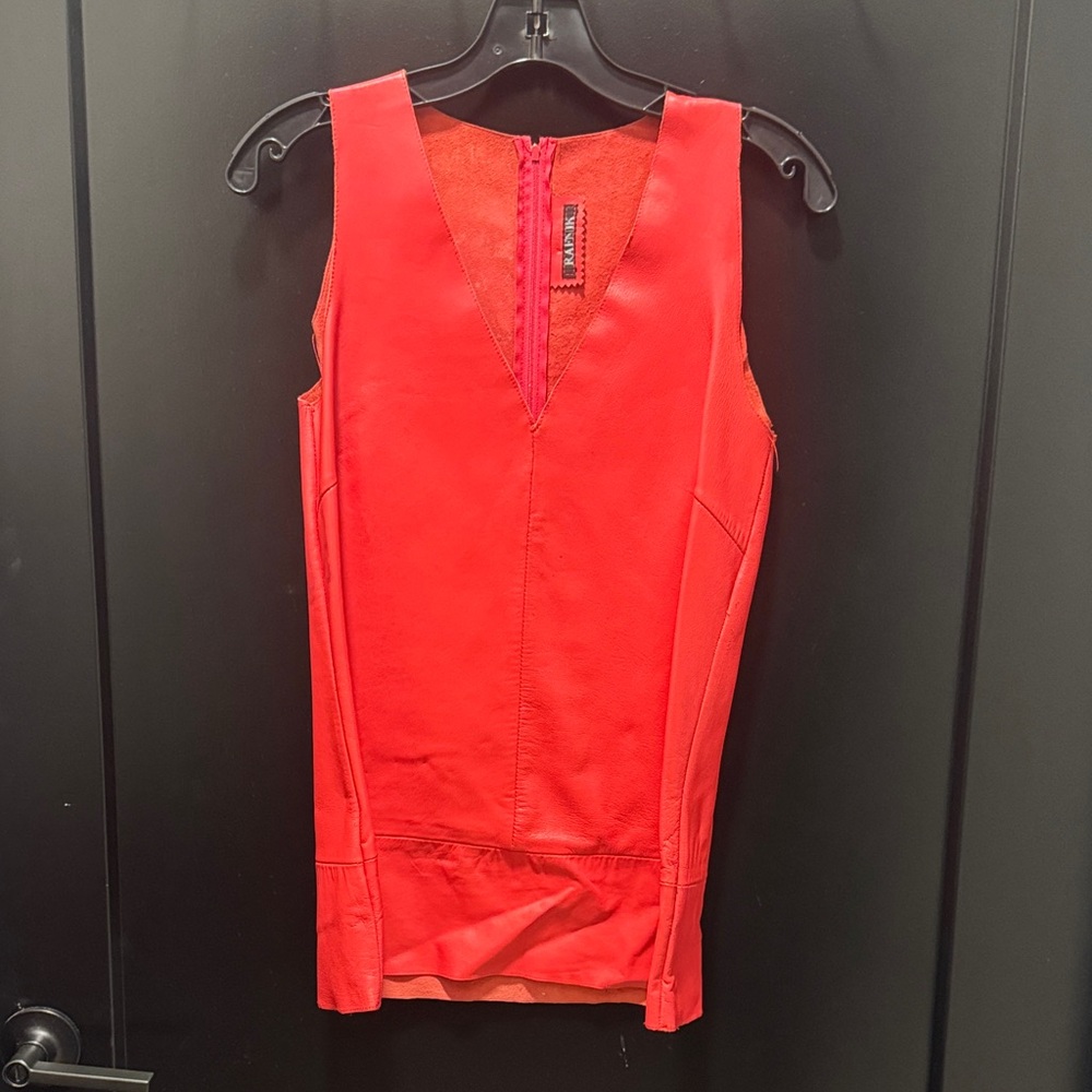 Red Leather Sleeveless Women's Top